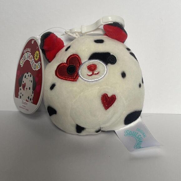 Squishmallows Other - Squishmallow 3.5” Valentines Heart Eye Dustin Dalmatian Clip On Keychain- NWT